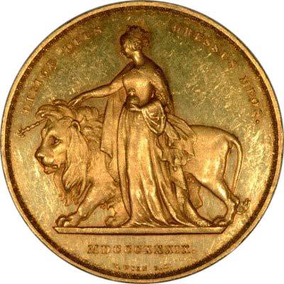 Reverse of 1839 Una & the Lion Gold Five Pound