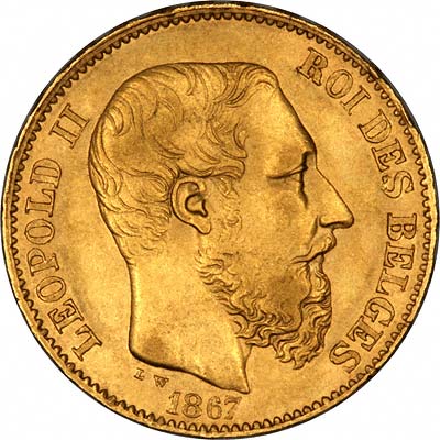 First Type Portrait of Leopold II on 20 Francs of 1867