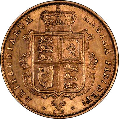 Obverse of 1872 Victoria Young Head Half Sovereign