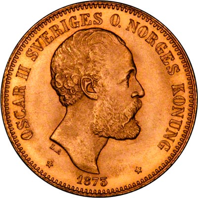 Obverse of 1873 Swedish 20 Kronor