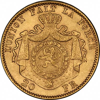Reverse of Belgian Gold 20 Francs of Leopold II