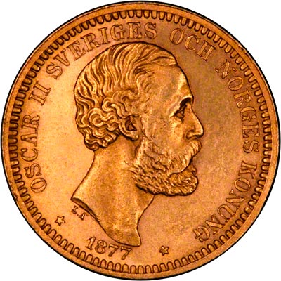 Obverse of 1877 Swedish 20 Kronor 