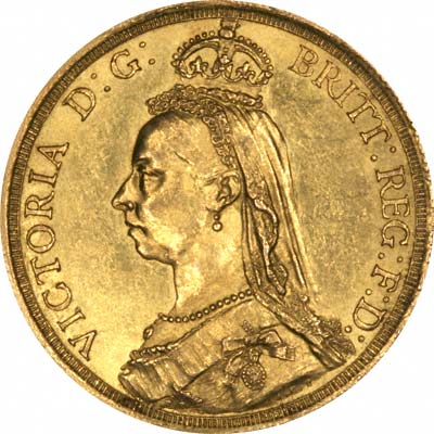 Golden Jubilee Portrait on Obverse of 1887 Gold Two Pound Coins