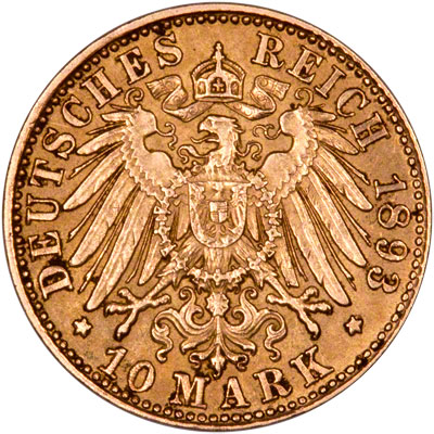 Reverse of German 10 Marks of 1893