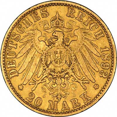 Reverse of German 20 Marks of 1893