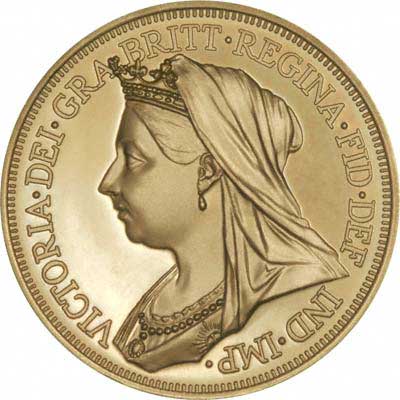 Veiled Old Head Portaitt of Queen Victoria on Obverse of 1901 Irish Gold Fantasy Four  Shillings