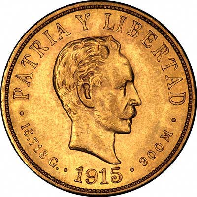 Obverse of 1915 10 Pesos Gold