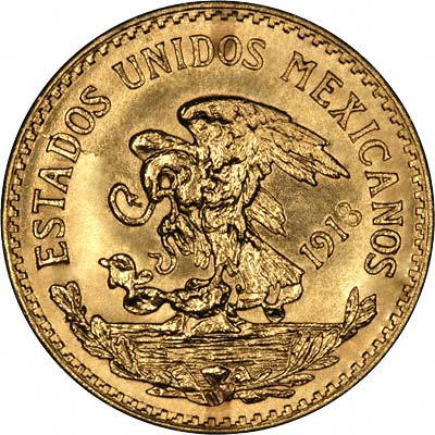 Obverse of 1918 Mexican 20 Pesos