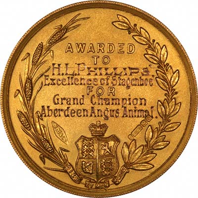 Reverse of 1921 Water and Agircultural Society Medallion