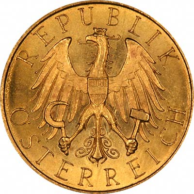 Obverse of 1926 Austrian Gold 25 Schillings Coin