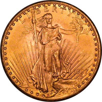 Obverse of 1927 American Gold Double Eagle