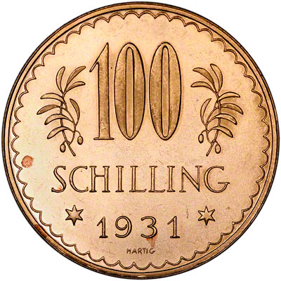 Reverse of 1931 Austria 100 Schillings