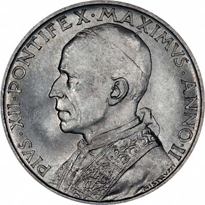 Obverse of 1940 Vatican City 5 Lire