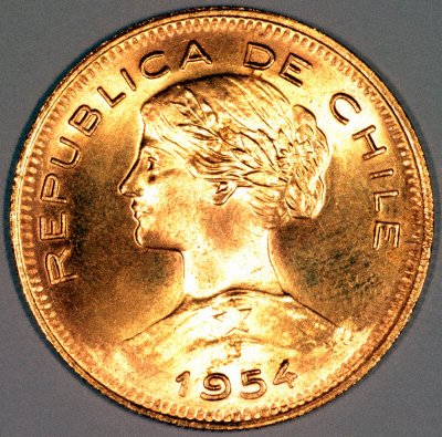 Obverse of 1954 Chile 100 Pesos