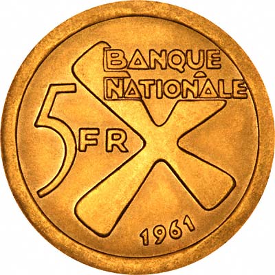 Reverse of 1961 Katanga Gold 5 Francs