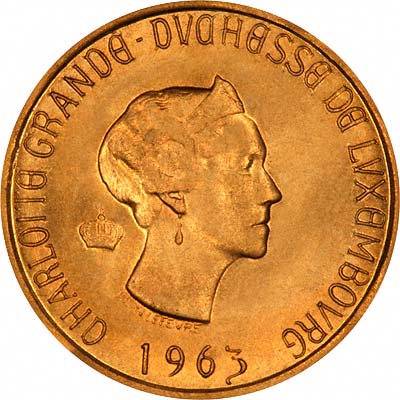 Obverse of 1963 Luxembourg Gold 20 Francs