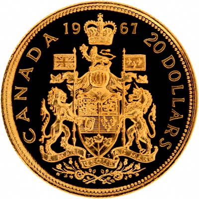 Reverse of 1967 $20 Canadian Gold Proof Coin