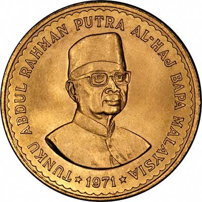 Obverse of 1971 Malaysia Gold 100 Ringgit