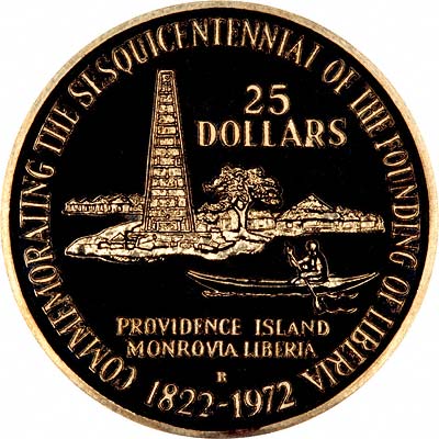 Reverse of 1972 Liberia Gold 25 Dollars
