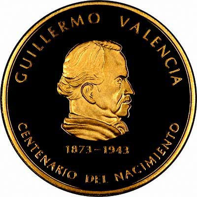 Obverse of 1973 Colombian 1000 Pesos Gold Coin