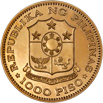 Obverse of 1975 Phillipines 1000 Piso Gold Coin