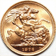 Reverse of Uncirculated 1976 Gold Sovereign