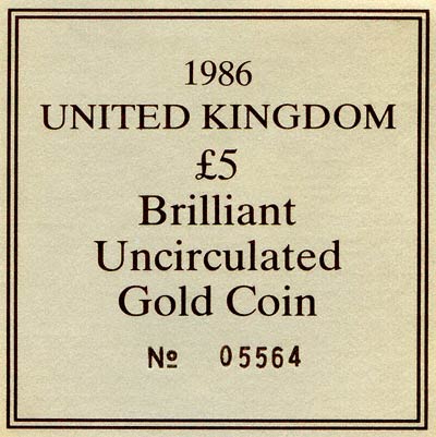 1986 Brilliant Uncirculated Five Pound Certificate