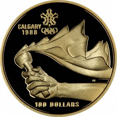 Reverse of 1987 Canadian Gold Proof 100 Dollars