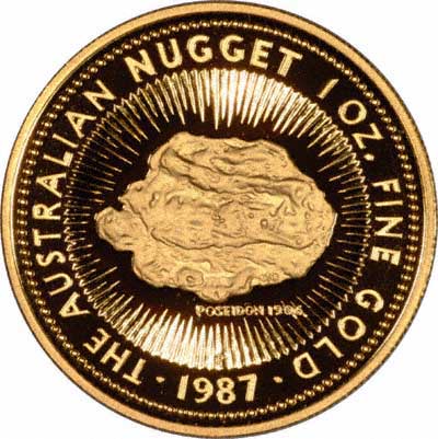 Poseidon Nugget on Reverse Design of a 1987 Australian One Ounce Proof Gold Nugget