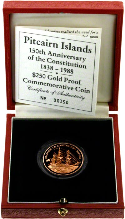 1988 Pitcairn Islands Gold 250 Dollars in Presentation Box