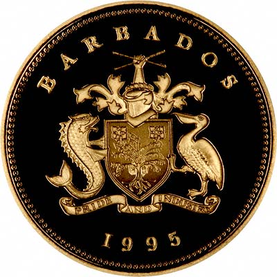 Obverse of 1995 Barbados Gold Proof $10