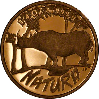 Reverse of 1995 Proof Natura Quarter Ounce Coin - Rhinoceros