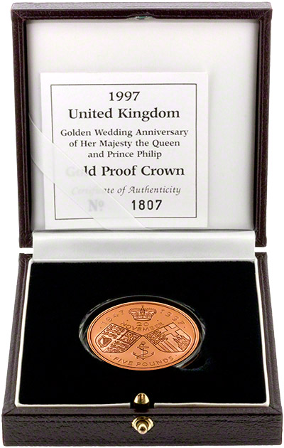 1997 Gold Proof Five Pound Crown in Presentation Box