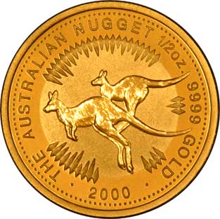 Reverse Design of a Year 2000 Australian One Ounce Gold Kangaroo Nugget Coin