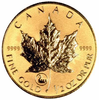 Reverse of 2001 Canadian Half Ounce Gold Maple Leaf With Viking Privy Mark