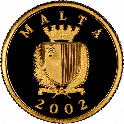 Obverse 2002 of Maltese Gold 10 Lira