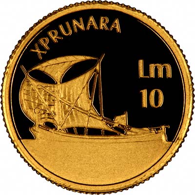 Reverse 2002 of Maltese Gold 10 Lira