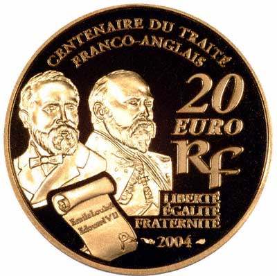 Reverse of French Entente Cordial 20 Euro Gold Coin
