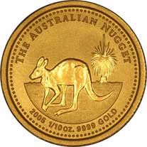 Reverse Design of a Year 2000 Australian Tenth Ounce Gold Kangaroo Nugget Coin