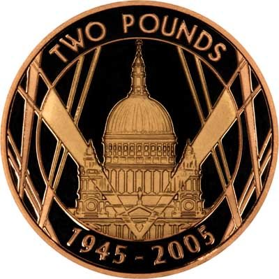 Reverse of 2005 WWII St. Paul's Cathedral £2 Proof