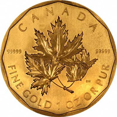Reverse of New 2007 Canadian $200 One Ounce 99999 Fine Gold Maple Leaf