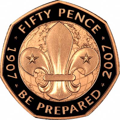 Be Prepared on Reverse of 2007 Scouting Fifty Pence Gold Proof