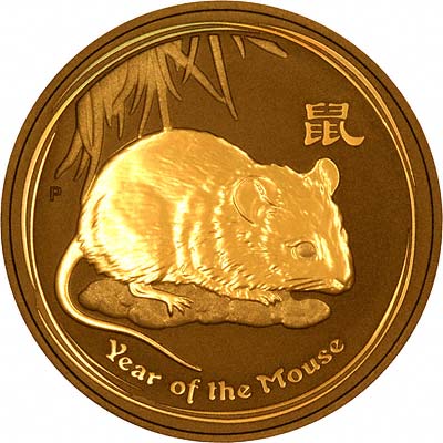 Reverse of a 2008 Australian Year of the Rat or Mouse Gold Bullion Coin