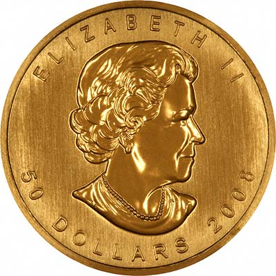 Obverse of 2006 Canadian One Ounce Gold Maple Leaf Coin