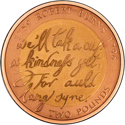 Reverse of 2009 Robert Burns Gold Proof Two Pounds