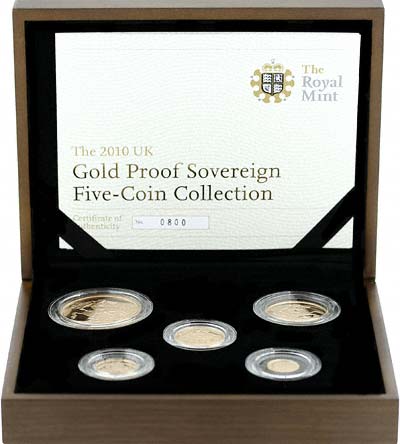 2010 Gold Sovereign 5 Coin Proof Set in Case