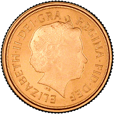 Obverse of 2014 Gold Proof Quarter Sovereign