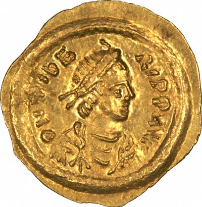 Obverse of Byzantine Gold Tremissis of Maurice Tiberius