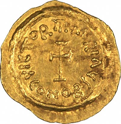 CONOB on Reverse of Byzantine Gold Tremissis of Maurice Tiberius