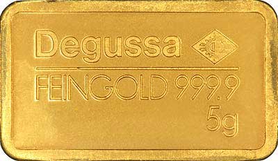 Degussa Five Gram Gold Bar